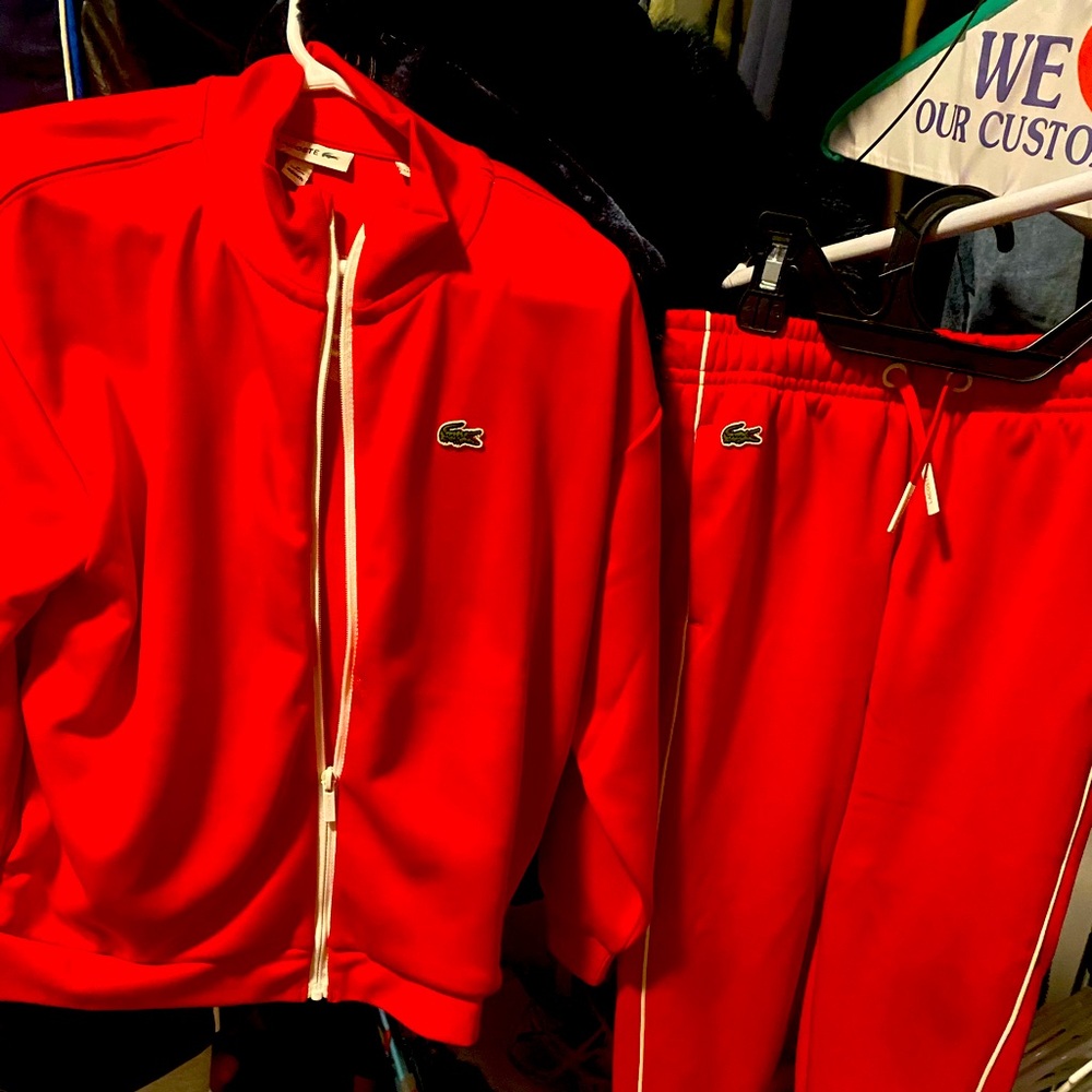 Red Lacoste track sweatsuit size boys 6. Like new